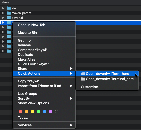 devonfw-ide integration in MacOS Finder