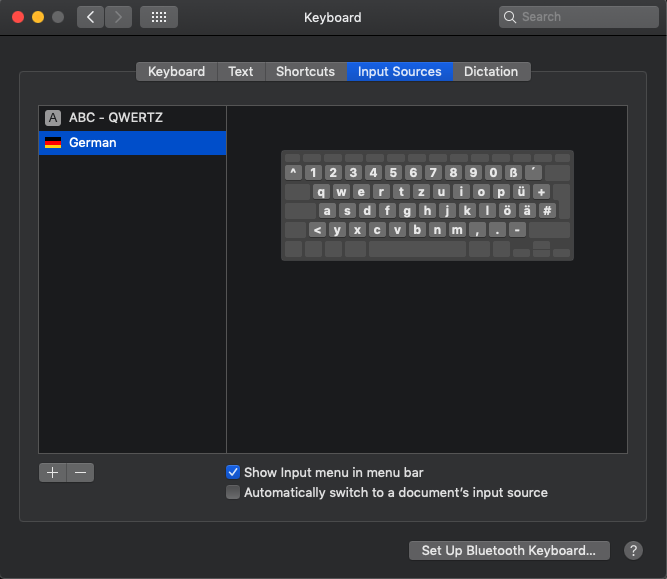 Keyboard Preferences / Input Sources